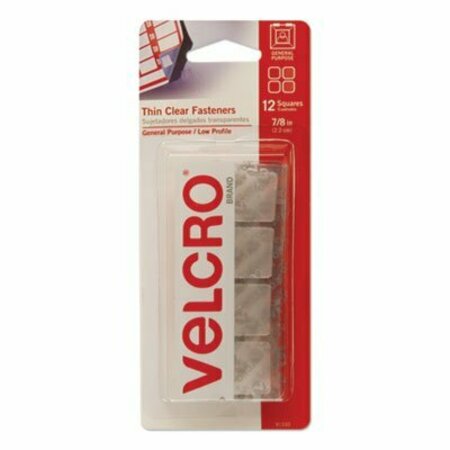 VELCRO BRAND Velcro, STICKY-BACK FASTENERS, REMOVABLE ADHESIVE, 0.88in X 0.88in, CLEAR, 12PK 91330